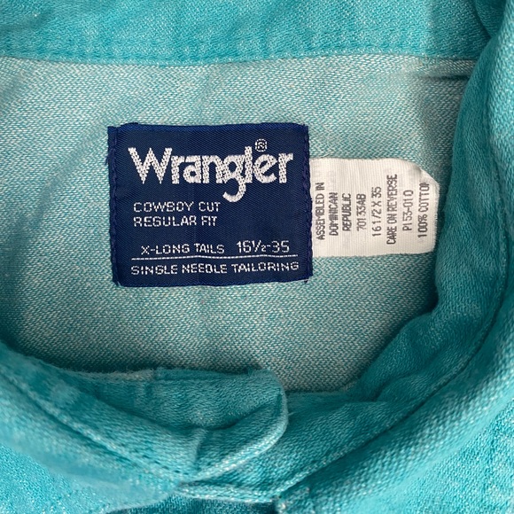 Vtg Wrangler Cowboy Cut Turquoise Single Needle Tailoring X-Long Tails 16.5-35 - Picture 3 of 7